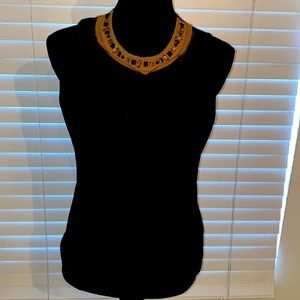St. John Black Sleeveless Top Jeweled Collar S